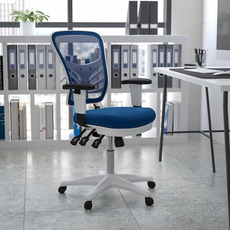 Flash Furniture Office Chair, Mesh, Blue Mesh/White Frame HL-0001-WH-BLUE-GG